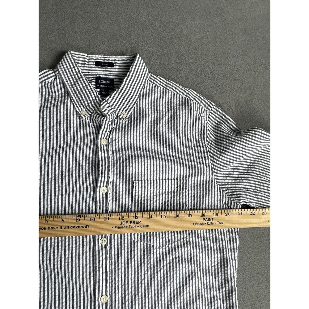J Crew Shirt Mens Medium Seersucker Gray Striped Button Down  Long Sleeve - Picture 6 of 7